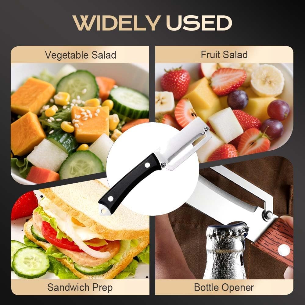 Premium Vegetable Peeler with Wooden Handle and Bottle Opener, 2026 New Stainless Steel Peeler, Multifunctional Peeling Tool for Kitchen Use, Durable Fruit Peeler for Home Cooks (Black) - Image 3