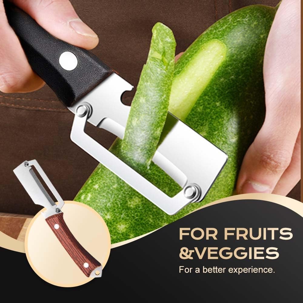 Premium Vegetable Peeler with Wooden Handle and Bottle Opener, 2026 New Stainless Steel Peeler, Multifunctional Peeling Tool for Kitchen Use, Durable Fruit Peeler for Home Cooks (Black) - Image 7