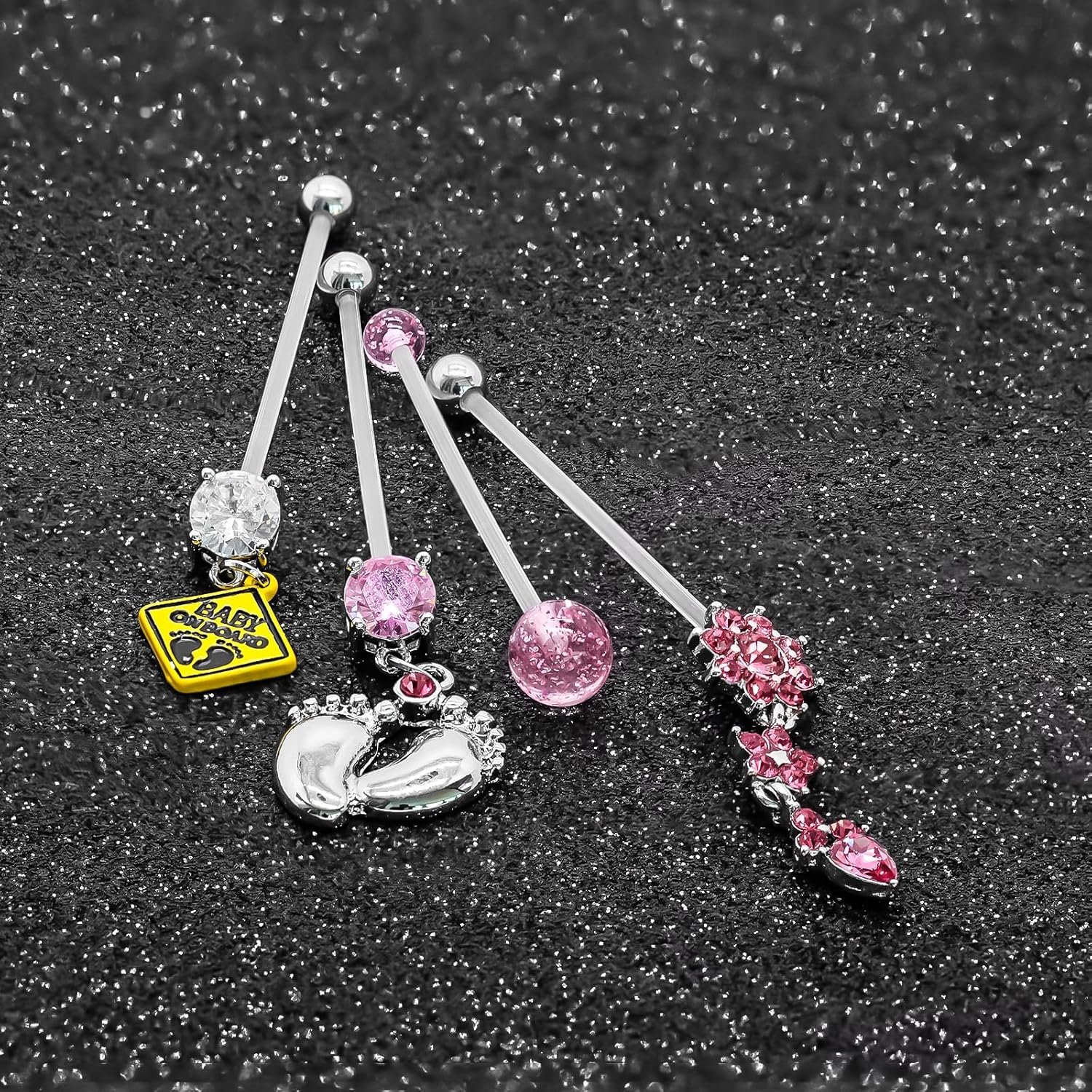 14G Flexible Clear Acrylic Pregnancy Belly Button Ring Flower,letter Dangle Pregnancy Maternity Belly Rings - Image 3