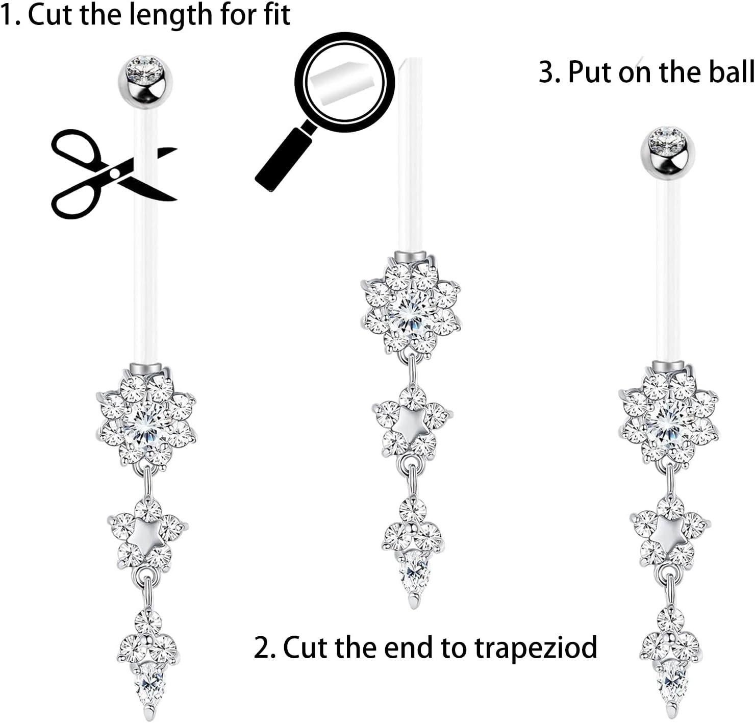 14G Flexible Clear Acrylic Pregnancy Belly Button Ring Flower,letter Dangle Pregnancy Maternity Belly Rings - Image 4