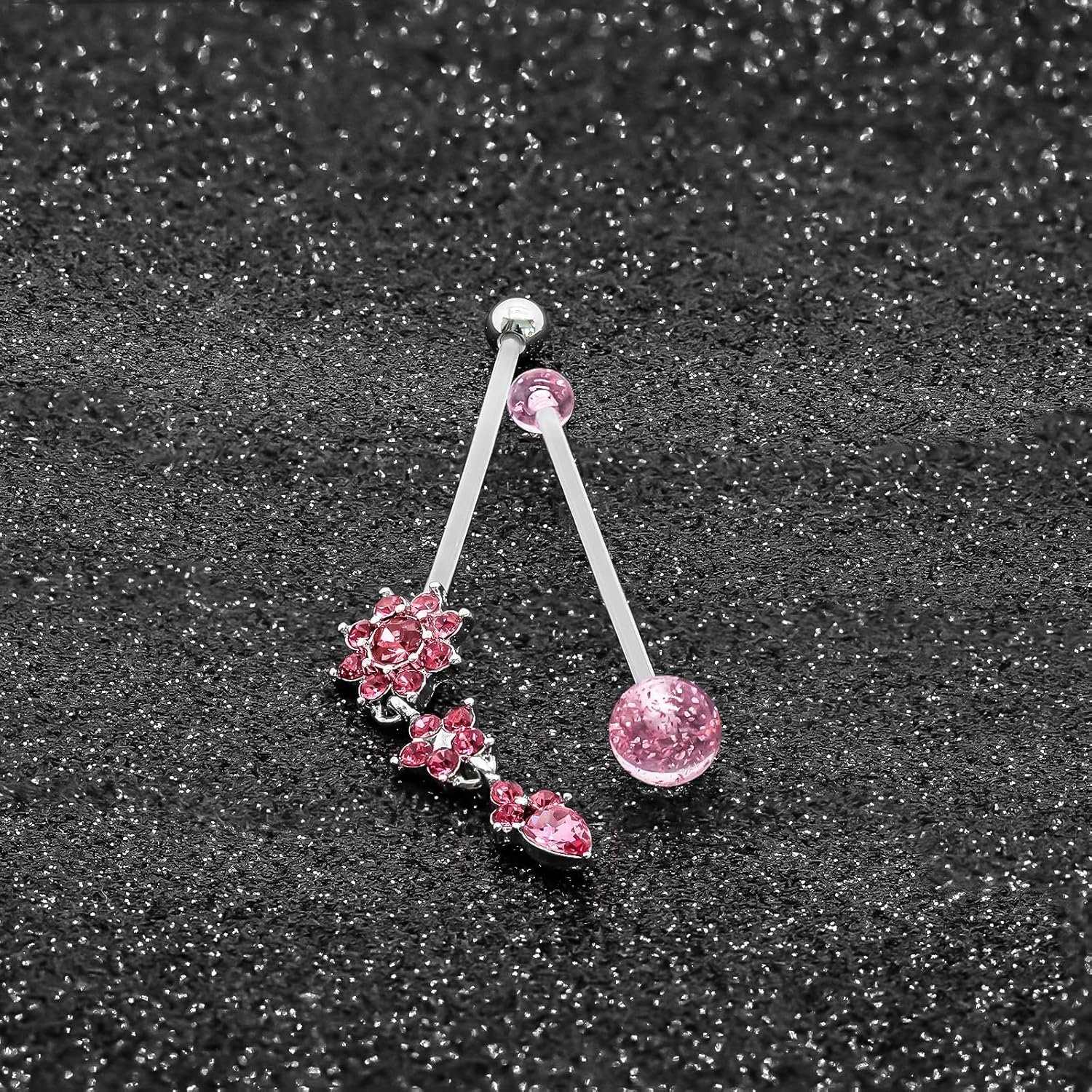 14G Flexible Clear Acrylic Pregnancy Belly Button Ring Flower,letter Dangle Pregnancy Maternity Belly Rings - Image 6