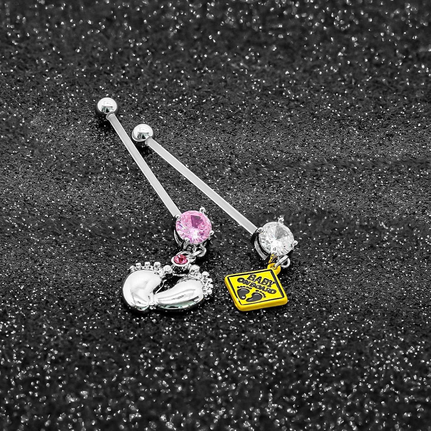 14G Flexible Clear Acrylic Pregnancy Belly Button Ring Flower,letter Dangle Pregnancy Maternity Belly Rings - Image 7