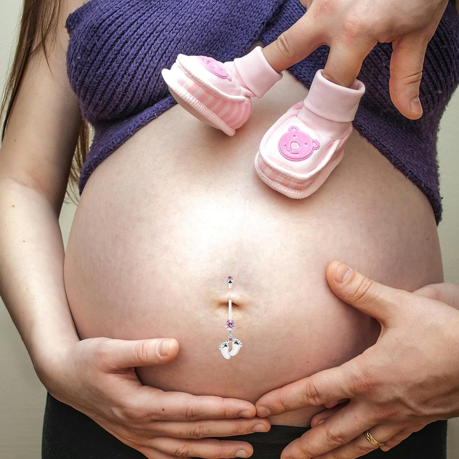 14G Flexible Clear Acrylic Pregnancy Belly Button Ring Flower,letter Dangle Pregnancy Maternity Belly Rings - Image 8