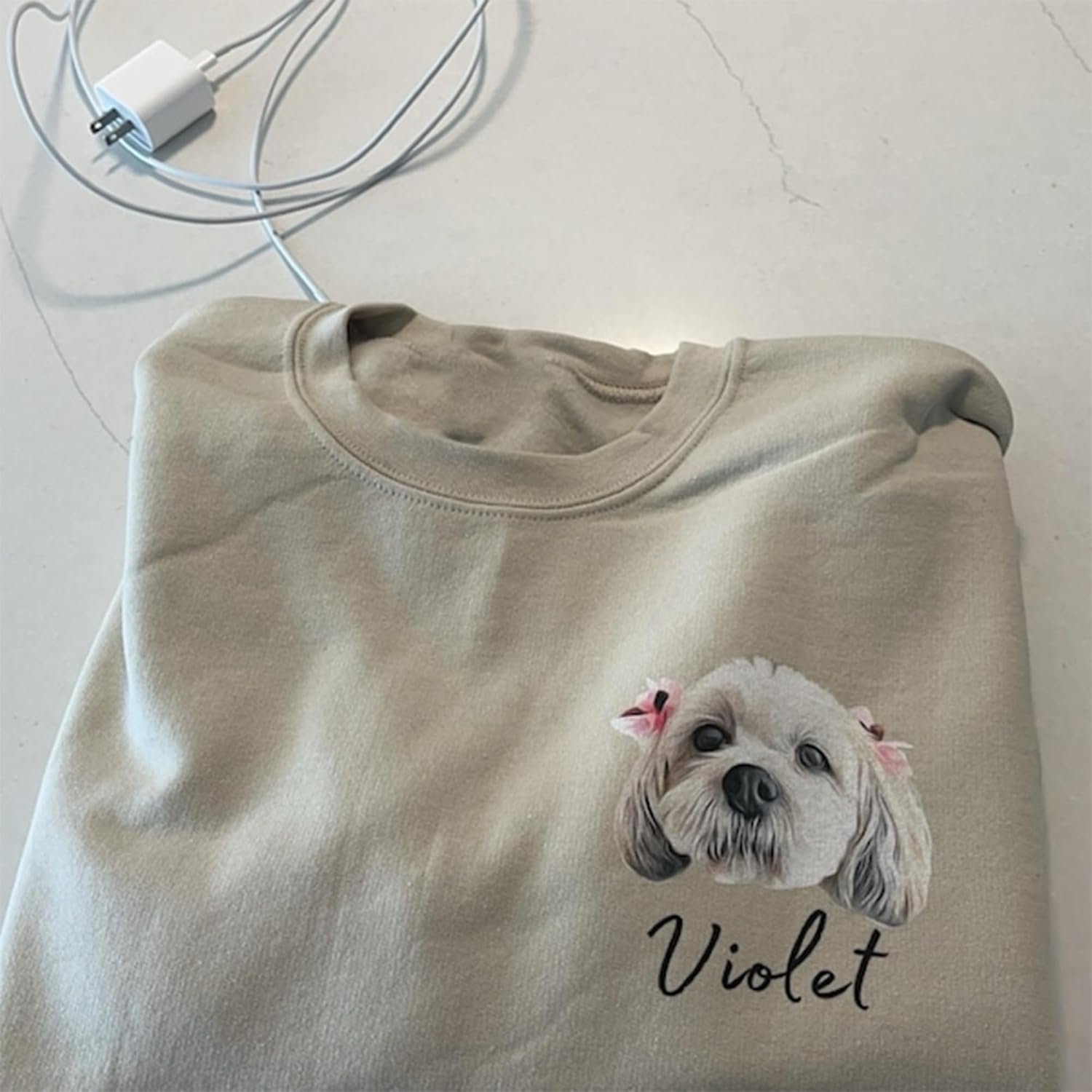 Personalized Dog Photo Sweatshirt, Custom Art Portrait Dogs Cats Sweatshirt, Gift for Mom, Pets Name Sweatshirts for Women, Pet Portrait in Water Color - Image 3