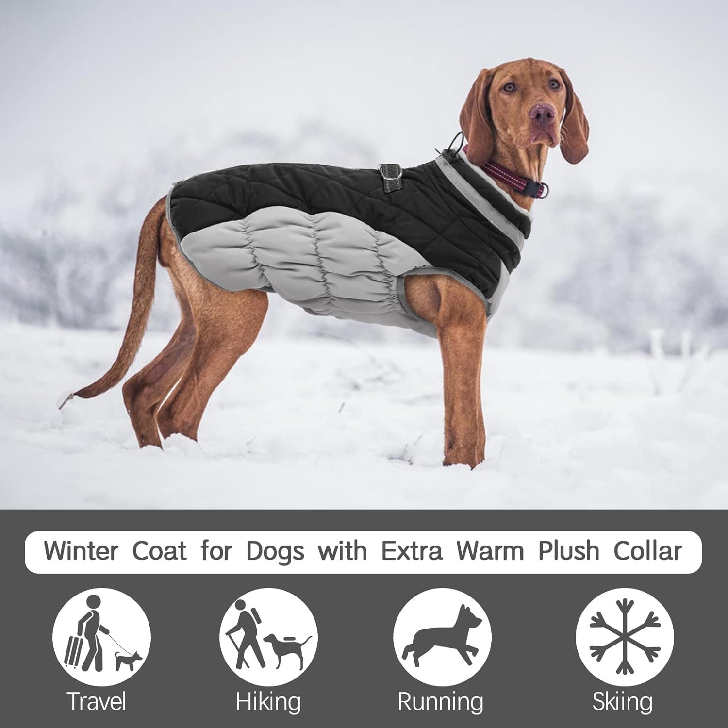 FUAMEY Dog Coat for Large Dogs,Waterproof Dog Winter Jacket with Harness Built in Puppy Cold Weather Coats Reflective Pet Vest with Zipper Warm Fleece Dogs Snowsuit Windproof Black L - Image 3