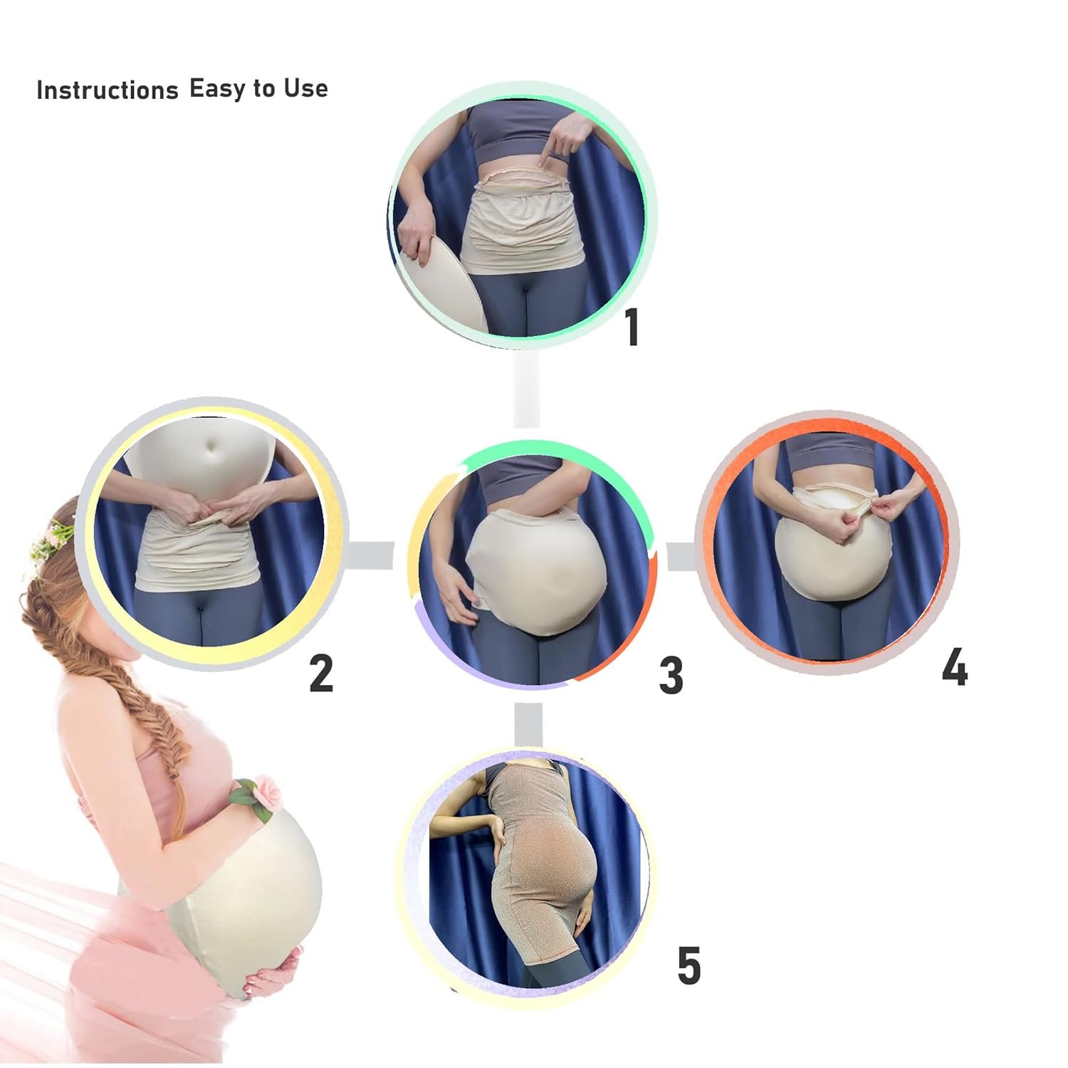 BIMEI Fake Pregnant Belly Cover Adult Belly Filler Pregnant Woman Actor Bag Accessories (Medium, Beige) - Image 4