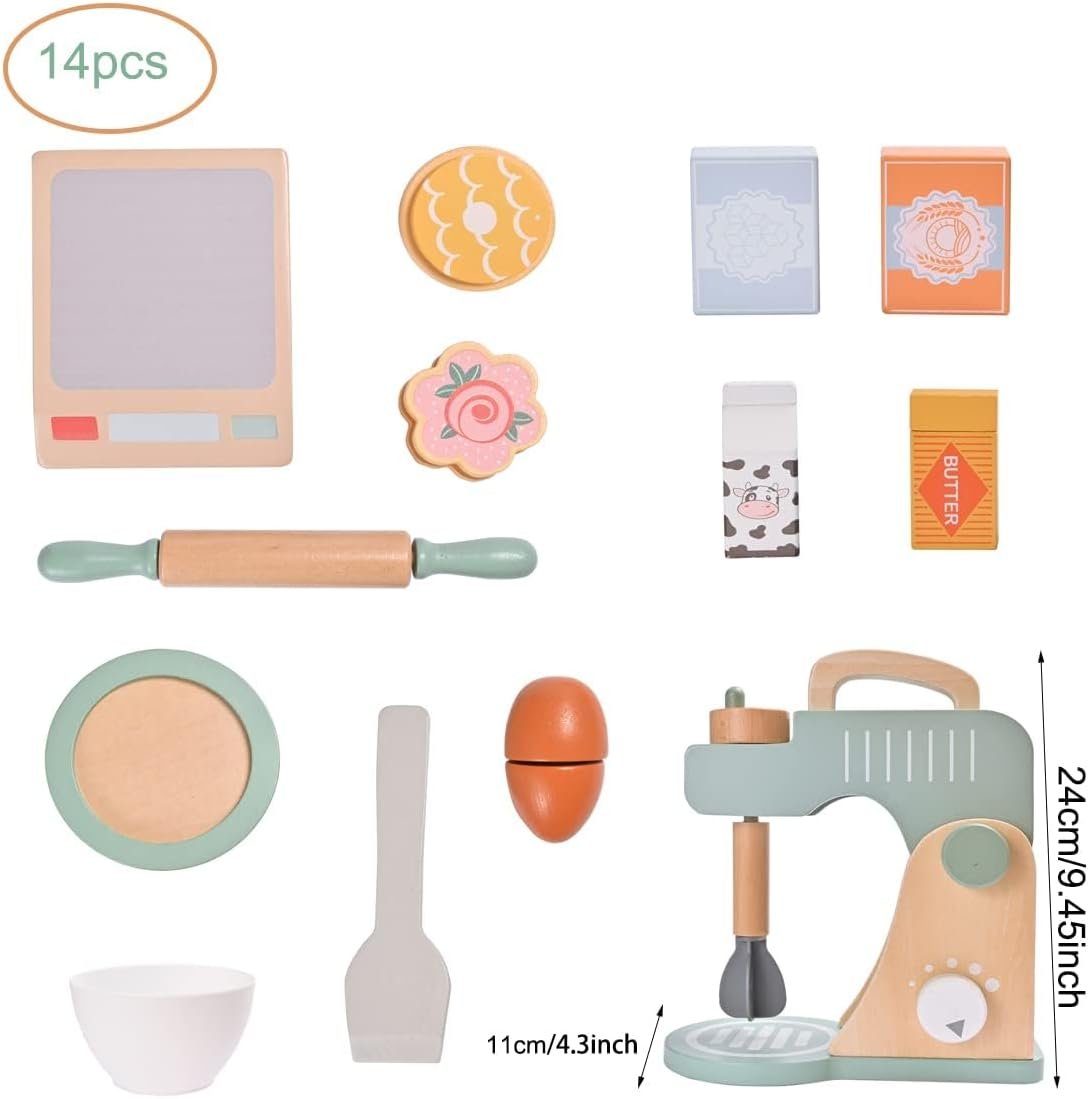 Play Kitchen Accessories, Pretend Play Food Sets for Kids Kitchen, Wooden Toy Mixer Set, Blender Bake Cookies Playset Cooking Kitchen Accessories Toys for Boys Girls Ages 3+ - Image 3