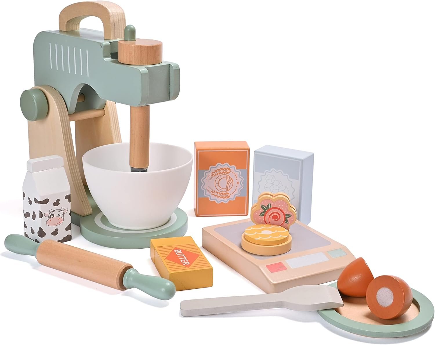 Play Kitchen Accessories, Pretend Play Food Sets for Kids Kitchen, Wooden Toy Mixer Set, Blender Bake Cookies Playset Cooking Kitchen Accessories Toys for Boys Girls Ages 3+ - Image 6