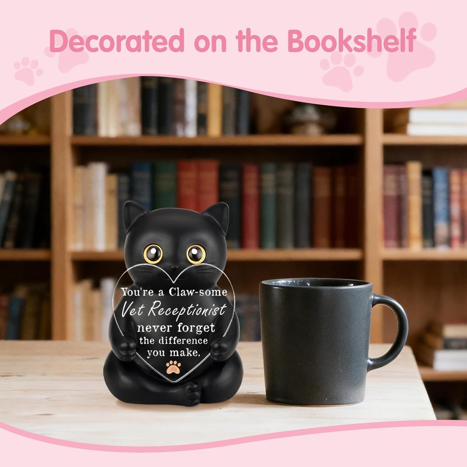 WINOESHE Veterinary Receptionist Appreciation Black Cat Figurine, Vet Clinic Front Desk Thank You Gift, Animal Hospital Staff Recognition Present, Pet Care Office Encouragement Desk Decor, HDS24 - Image 4