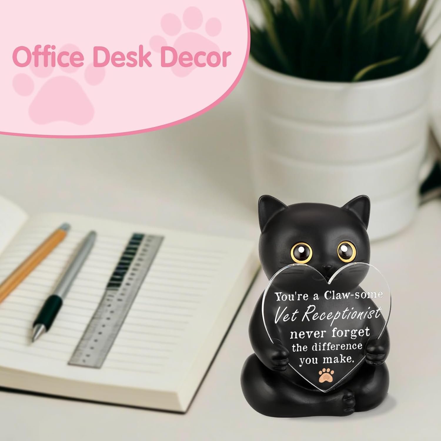 WINOESHE Veterinary Receptionist Appreciation Black Cat Figurine, Vet Clinic Front Desk Thank You Gift, Animal Hospital Staff Recognition Present, Pet Care Office Encouragement Desk Decor, HDS24 - Image 7
