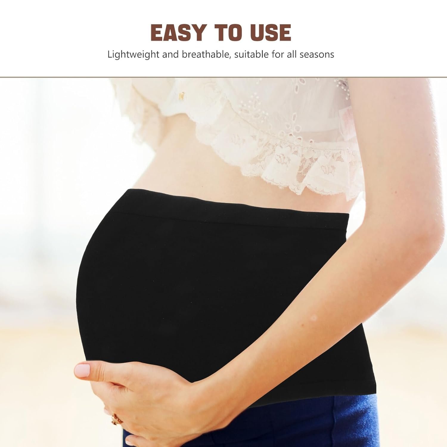 NOLITOY Seamless Black Elastic Maternity Belly Band Pregnancy Support Belt for Pregnant Women with Non-slip Design Waist Back Pelvic Support Band Large Size Comfortable under Clothes - Image 3