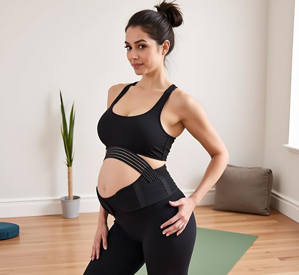 Maternity Belly Band, Pregnancy Support Belt, Breathable Belly Support Brace, Lightweight Abdominal Binder, Adjustable 3-in-1 Maternity Belt for All Stages of Pregnancy (Medium, Black) - Image 3