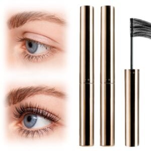 Ultra-Fine Lengthening Waterproof Quick-Dry Mascara, Waterproof Quick Drying Curling Mascara, Wand Mascara, 3D Curling Eyelash Long, Lasting Smudge-Proof No Clumping (Black+Black)