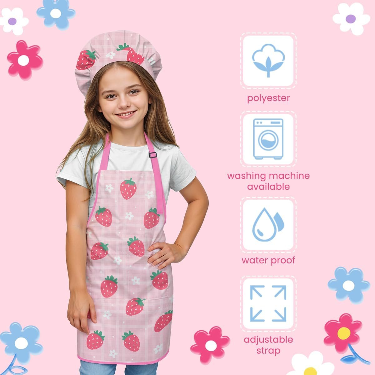 SANDJEST Kids Apron with Chefs Hat Set, Kitchen Apron Gifts - Image 3