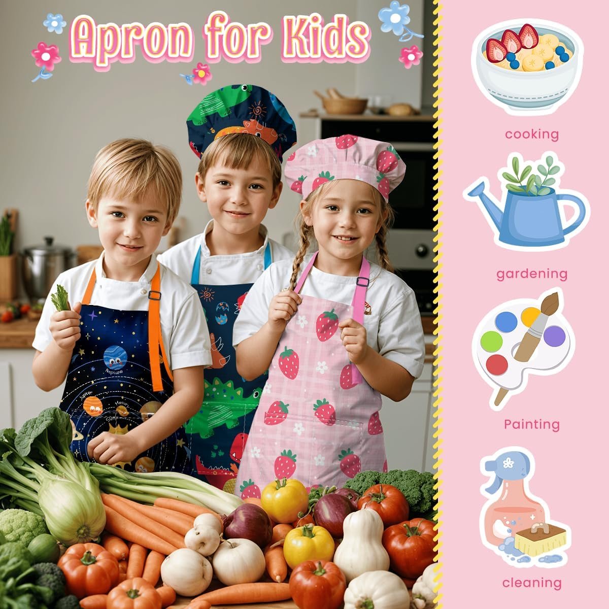 SANDJEST Kids Apron with Chefs Hat Set, Kitchen Apron Gifts - Image 6