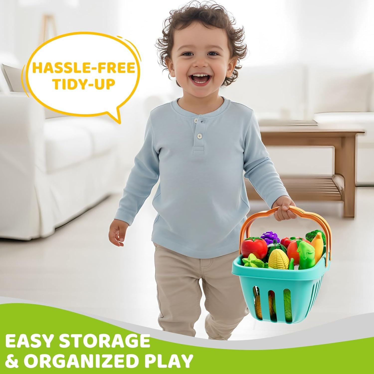 Play Food Set with Cutting Fruits&Felt Tree Mat, Pretend Food Play Kitchen Accessories, Toy Kitchen Food Playset for Toddlers, Preschool Learning Toys for Kids Ages 3 4 5 6 Boys Girls Gift - Image 4