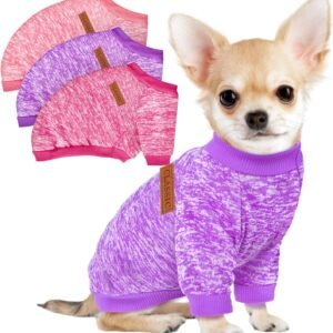 3 Pack Dog Sweaters for Small Dogs Girl Boy Winter Fleece Clothes Warm Soft Dog Sweatshirt Outfit for Dogs Cats Pet Apparel