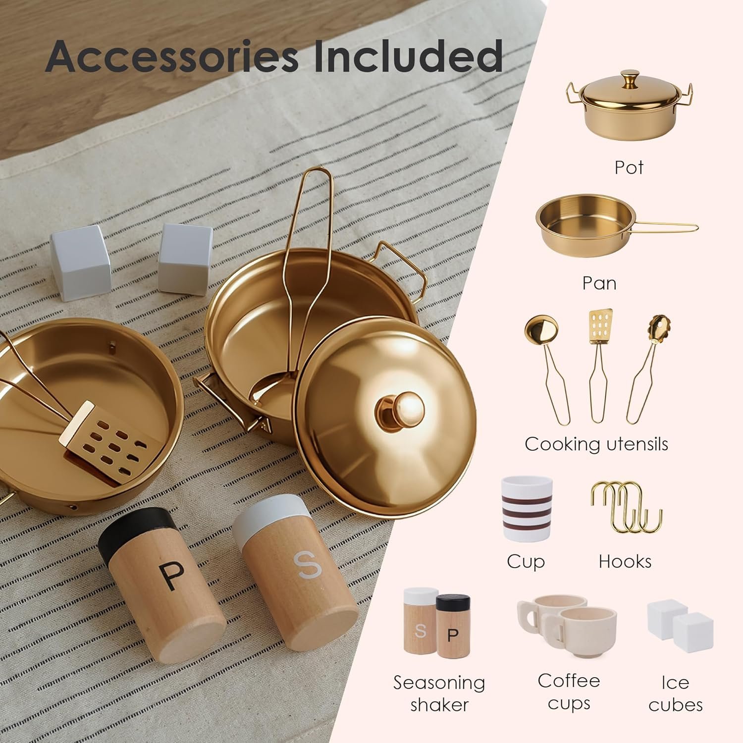 Pink Wooden Play Kitchen for Kids– Realistic Appliances, Storage & 15 Fun Accessories for Inspiring Pretend Play (Ages 3+) - Image 5