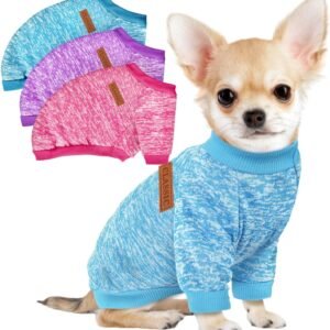 3 Pack Dog Sweaters for Small Dogs Girl Boy Winter Fleece Clothes Warm Soft Dog Sweatshirt Outfit for Dogs Cats Pet Apparel (Rose+Light Blue+Purple, X-Small)