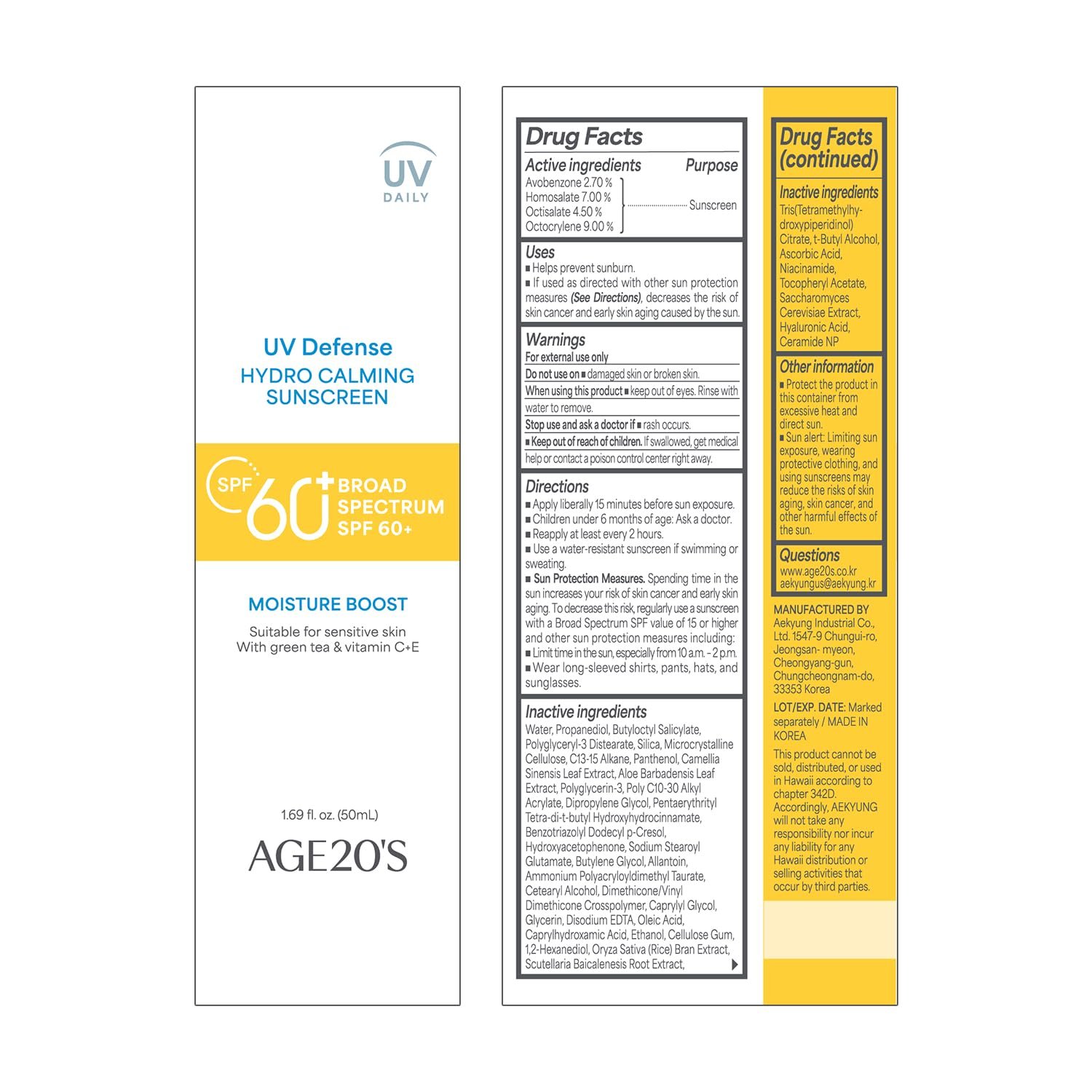 AGE20'S UV Defense Hydro Calming Sunscreen SPF 60+ | Korean Sunscreen | Moisturizing Creamy Formula, No White Cast, Lightweight Finish | Green Tea + Aloe Vera | Dermatest Excellent | 1.69 fl.oz*1 - Image 4