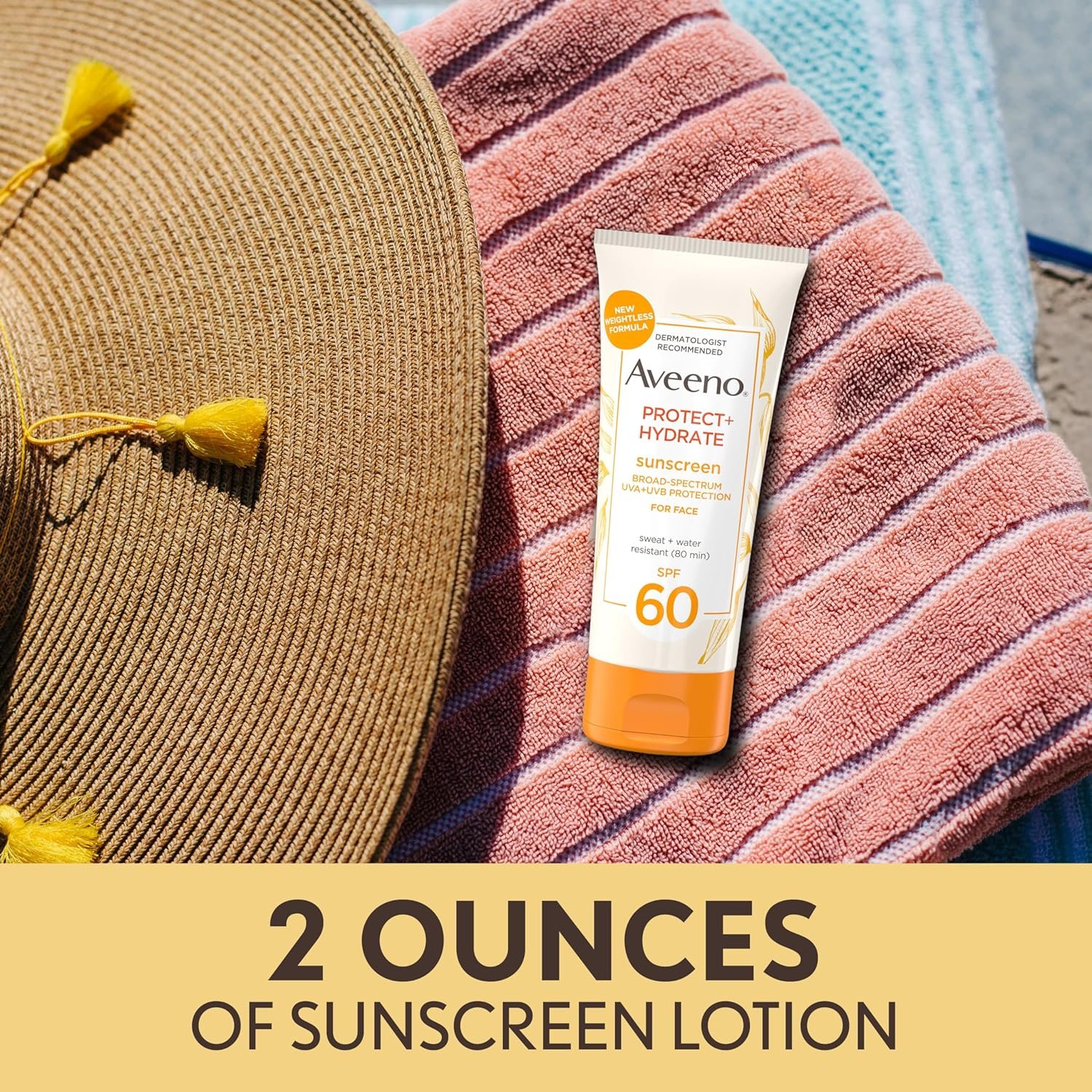 Aveeno Protect + Hydrate Face Sunscreen, SPF 60 Broad Spectrum, for Sensitive Skin, Travel Size, Water Resistant (80 minutes), Paraben, Oxybenzone & Oil Free, 2 fl oz - Image 3