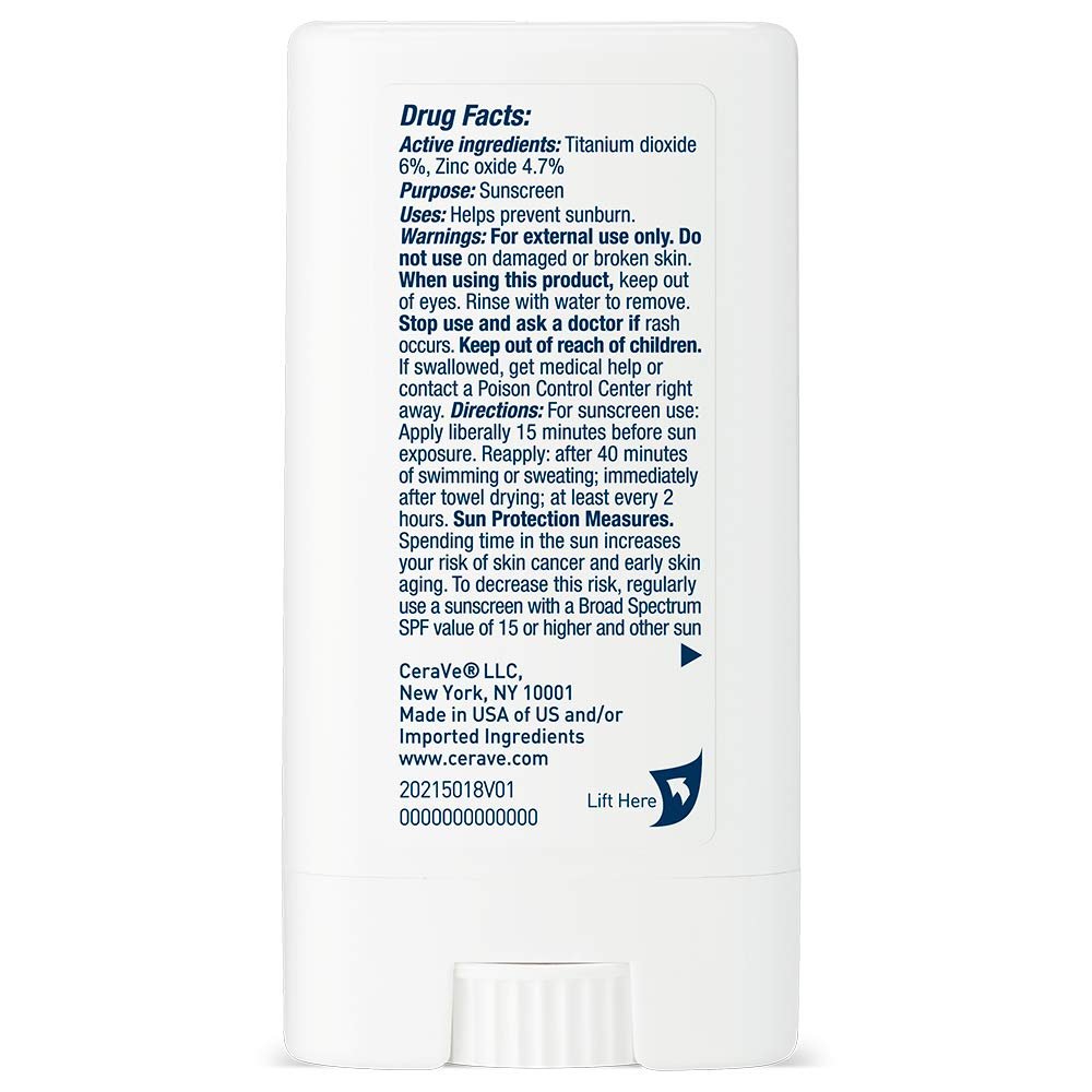 CeraVe Mineral Sunscreen Stick SPF 50, Broad Spectrum SPF + Hyaluronic Acid + Ceramides, Titanium Dioxide & Zinc Oxide, 100% Mineral Face Sunscreen Stick, Fragrance Free & Oil Free - Image 9