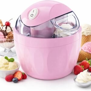 Mini Ice Cream Maker Machine, Personal Ice Cream Maker for Frozen Yogurt, Gelato and Sorbet, Small Electric Dessert Makers with Freezer Bowl, One Touch Compact Ice-Cream Machine for Home (Pink)