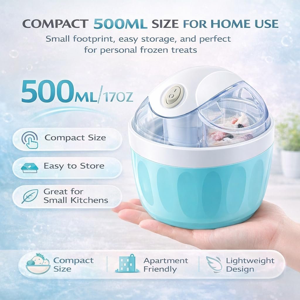 Mini Ice Cream Maker Machine, Personal Ice Cream Maker for Frozen Yogurt, Gelato and Sorbet, Small Electric Dessert Makers with Freezer Bowl, One Touch Compact Ice-Cream Machine for Home (Pink) - Image 3