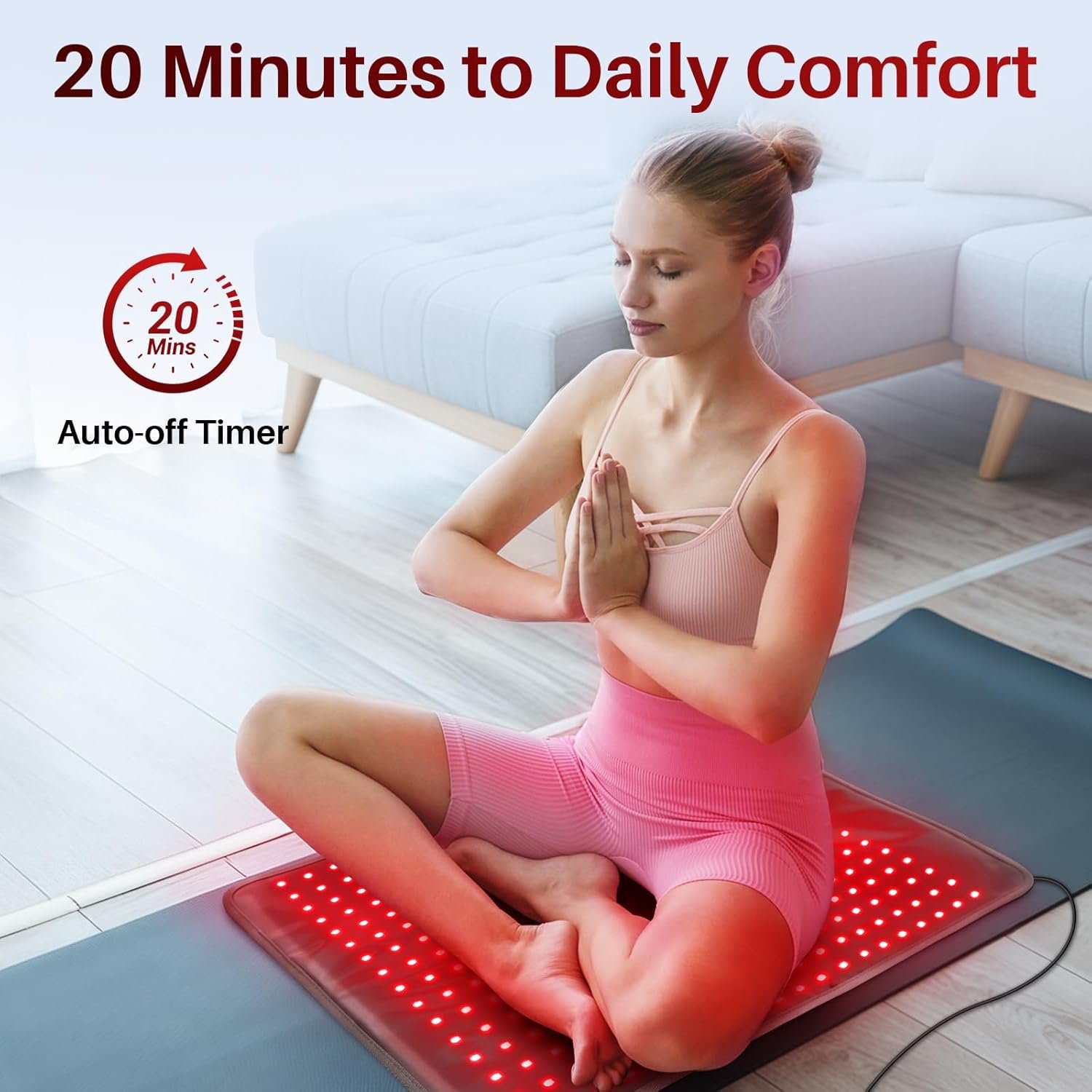 Comfytemp 24'' x 17'' Large Red Light Therapy Pad for Body, 320 LEDs Near Infrared Light Therapy Pad, 48W Light Wrap for Back Waist Joint Muscle, 660nm & 850nm - Image 3
