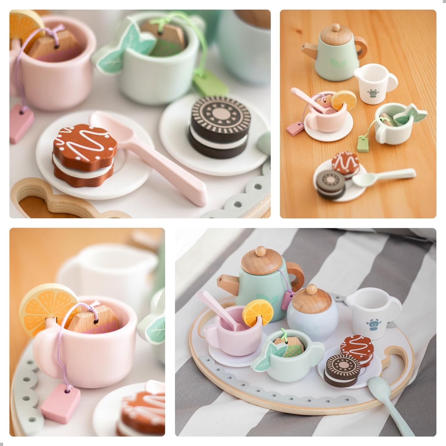 UMU® Wooden Tea Set for Kids – Pretend Play Tea Party Toy with Colorful Cups, Tea Bags, Lemon Slices & More – Montessori Role Play Toy for Ages 3 4 5 6 - Image 3