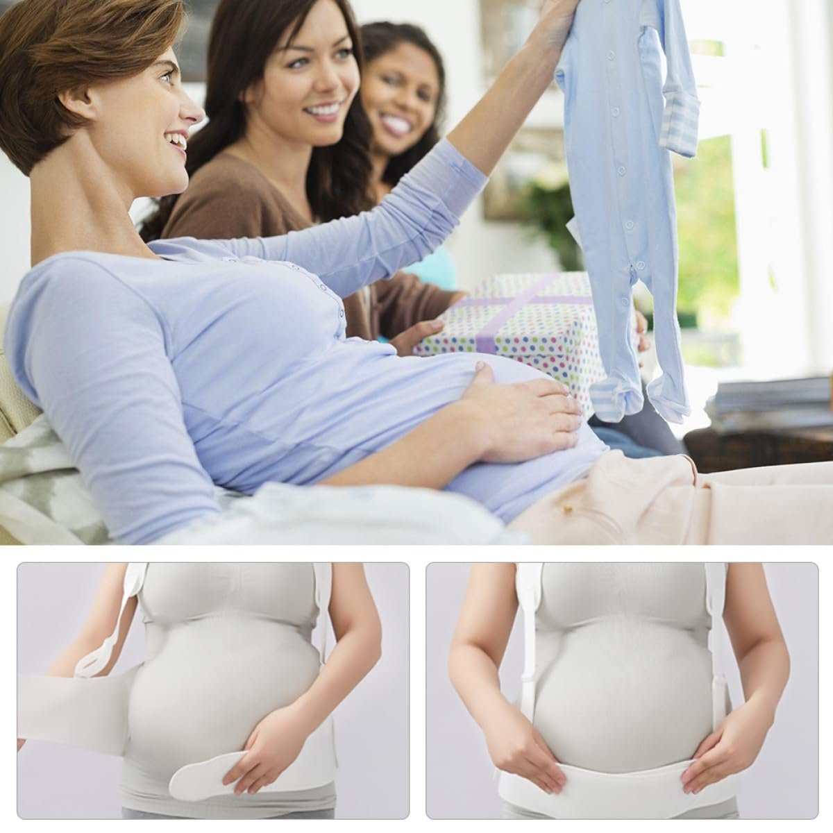 Mikikit Maternity Belly Support Band with Shoulder Straps, Adjustable Pregnancy Belly Belt for Late Pregnancy, Breathable Waist and Abdomen Support, One Size for Pregnant Women - Image 3