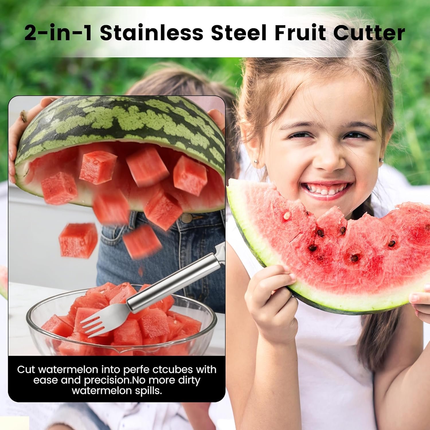 2-in-1 Stainless Steel Fruit Cutter, 2026 New Watermelon Fork Slicer Tool, Dual Head Watermelon Cutter Knife for Home Kitchen Gadget (1pcs) - Image 3
