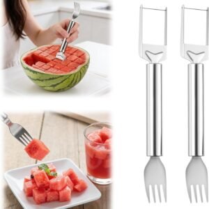 2-in-1 Stainless Steel Fruit Cutter, 2026 New Watermelon Fork Slicer Tool, Dual Head Watermelon Cutter Knife for Home Kitchen Gadget (2pcs)