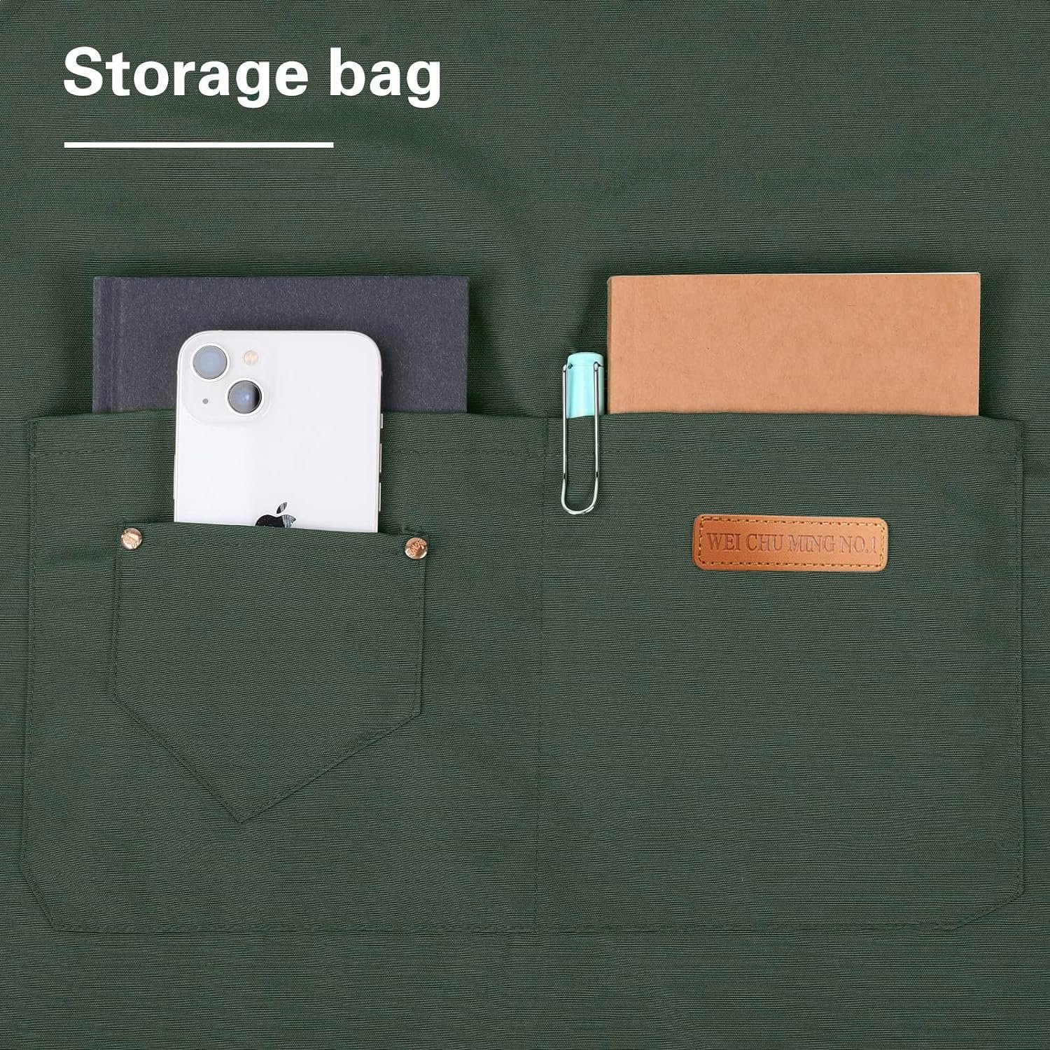 Apron for Men Women with Adjustable Straps and Large Pockets, Canvas Cotton Cooking Kitchen Chef Bib Aprons Waterproof Green - Image 3