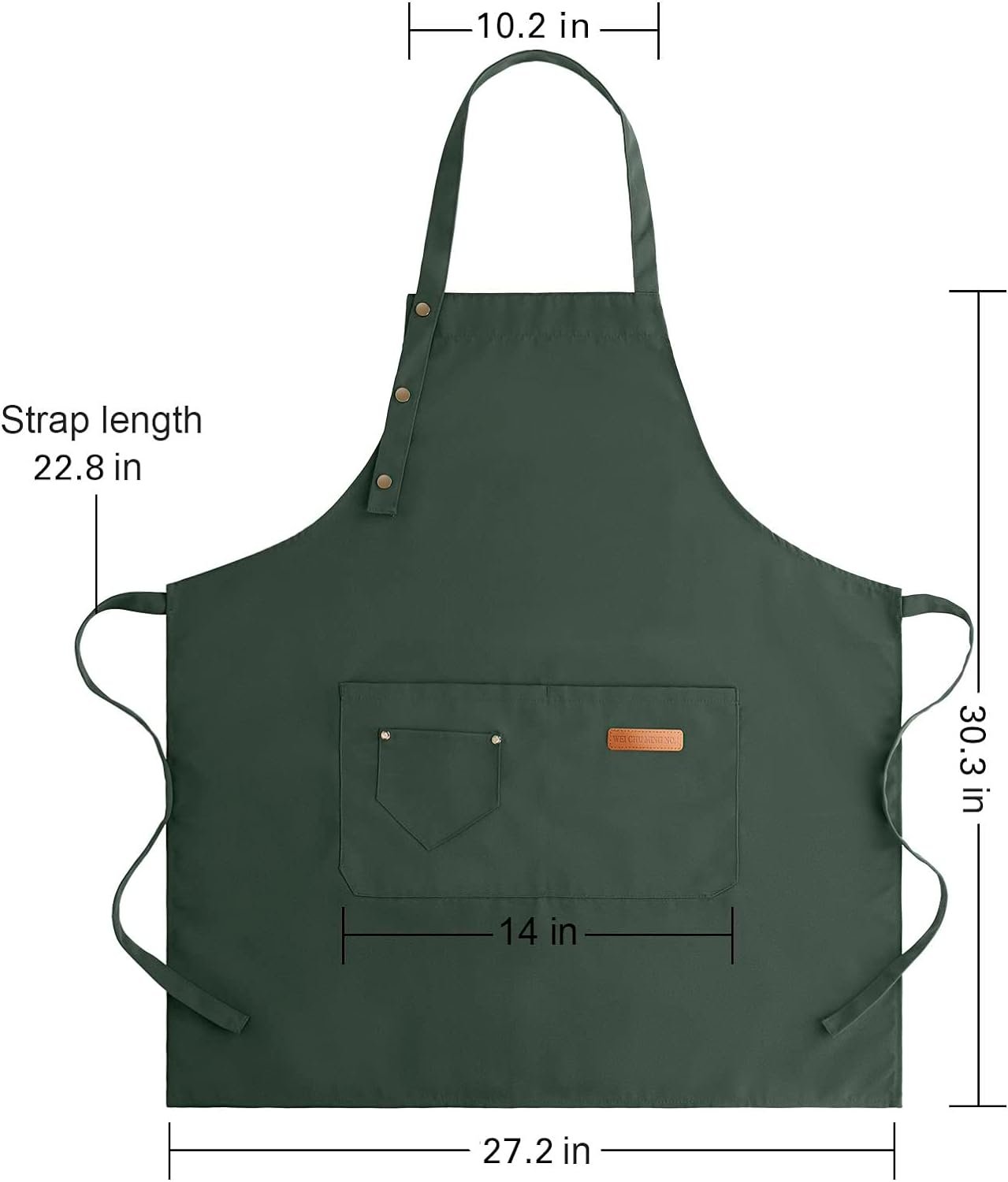 Apron for Men Women with Adjustable Straps and Large Pockets, Canvas Cotton Cooking Kitchen Chef Bib Aprons Waterproof Green - Image 4