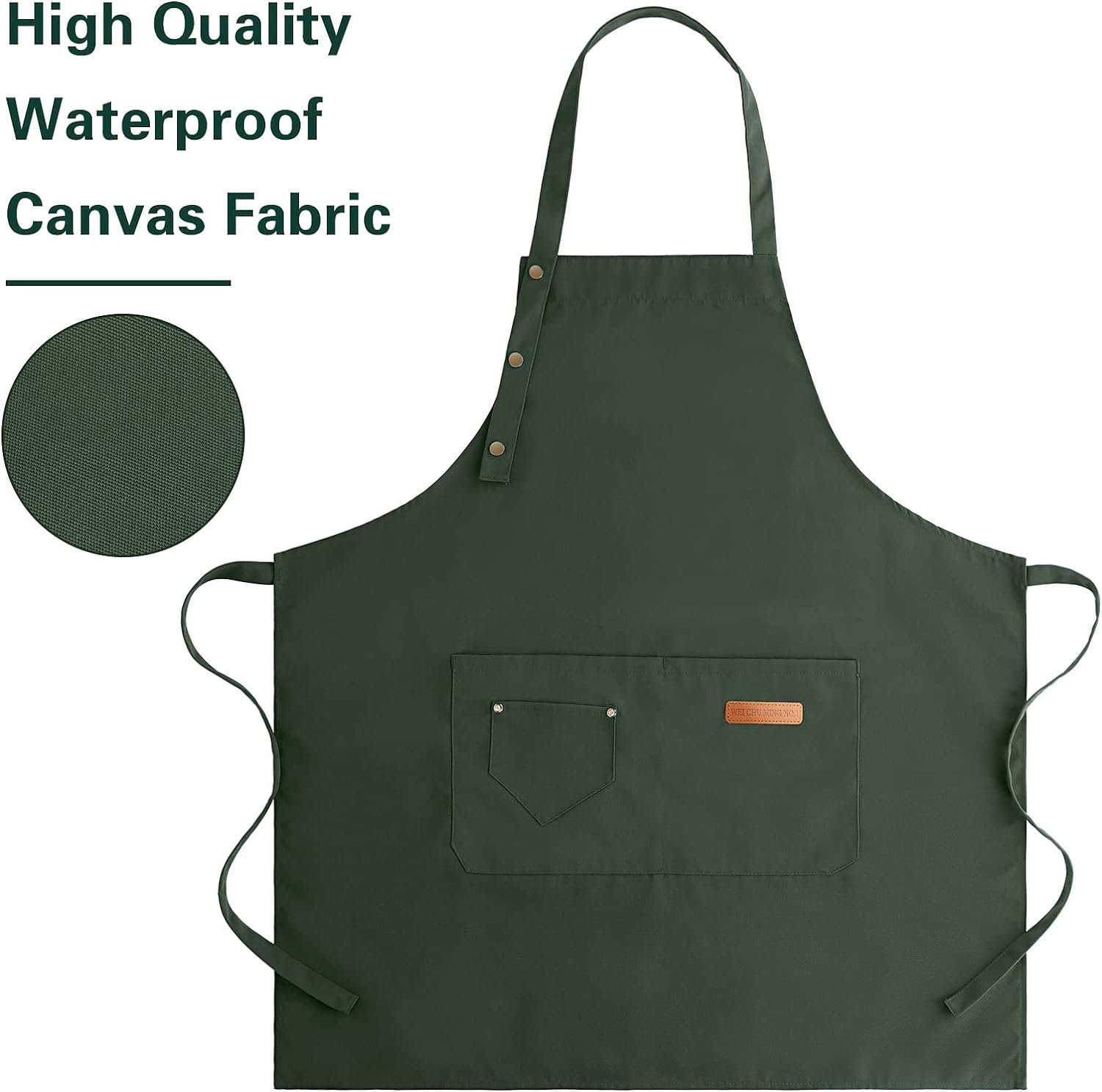 Apron for Men Women with Adjustable Straps and Large Pockets, Canvas Cotton Cooking Kitchen Chef Bib Aprons Waterproof Green - Image 7
