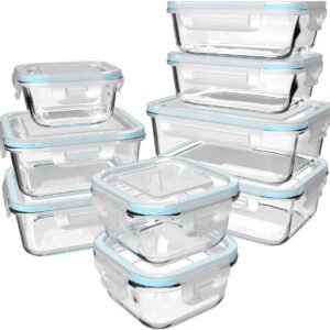 18 Piece Glass Food Storage Containers with Lids, Glass Meal Prep Containers, food storage Containers for Food Storage, BPA Free & Leak Proof (9 lids & 9 Containers)