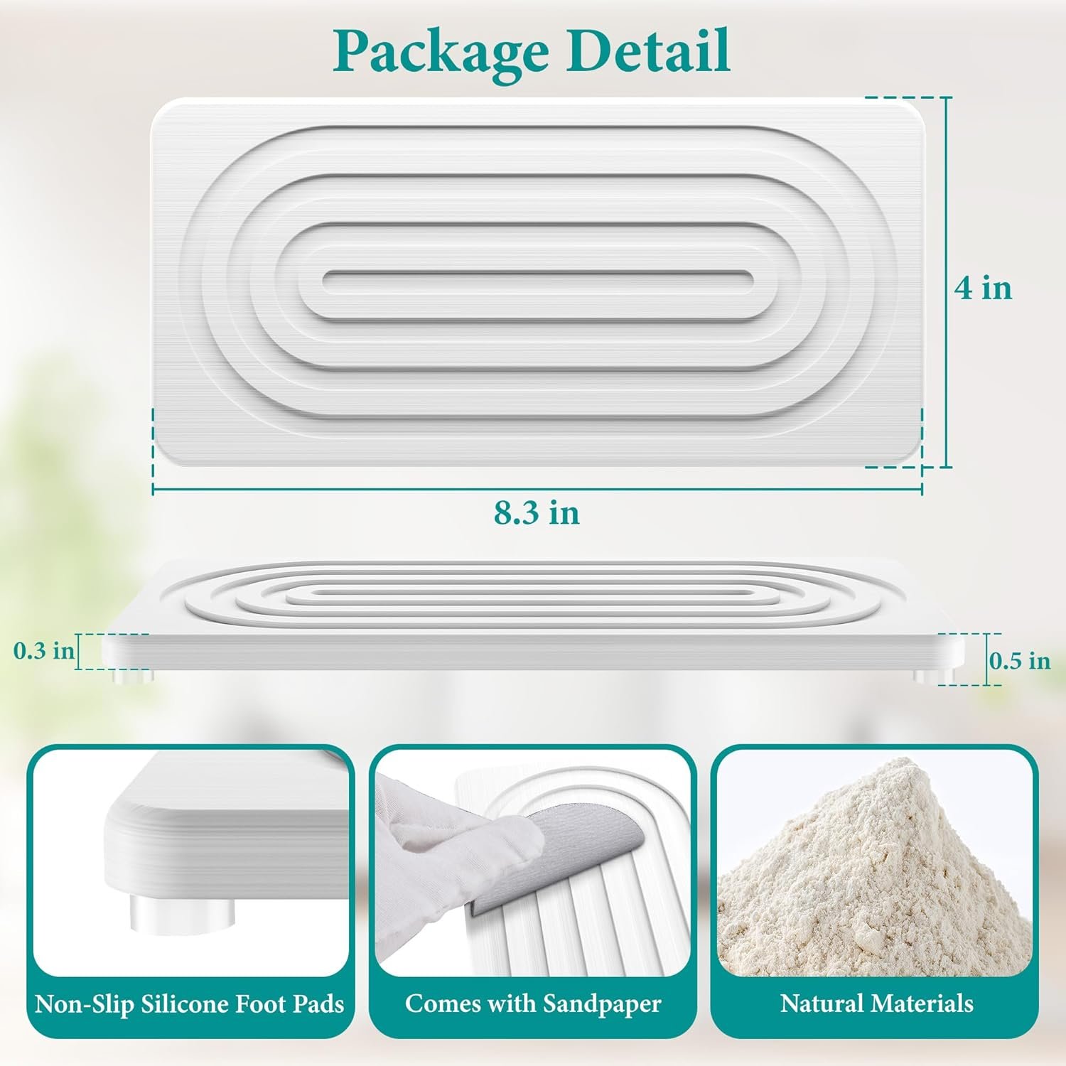 2 PCS Water Absorbing Stone Tray for Sink, Quick Drying Diatomite Bathroom Tray Countertop, Stone Drying Mat for Kitchen Counter Faucet, Soap Dish Dispenser Vanity Organizer, White-A-8.3" x 4" - Image 2