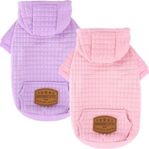 2 Pack Dog Hoodie Sweaters for Small Medium Dogs Warm Dog Clothes for Large Dogs Soft Waffle-Like Laminated Sweatshirt Bulldog (Pink+Purple, S (Back: 11.5",Chest: 15.5", Neck: 10"))