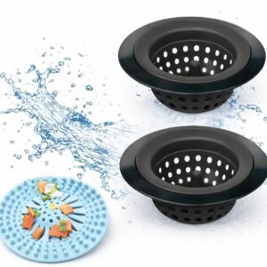 2 Pack Silicone Sink Strainer, Flexible Kitchen Sink Drain Strainer with Metal Rim, 4.5 Inch Sink Strainer Basket for Kitchen Sink, Drain Catcher and Sink Food Stopper, Free Shower Drain Cover