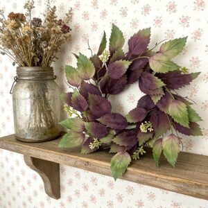 2 Pcs 16" Purple Hibiscus & Eucalyptus Leaf Wreath - Artificial Greenery Candle Ring Wreath for Front Door, Porch, Window, Farmhouse & Home Holiday Decor - All Season Wreath