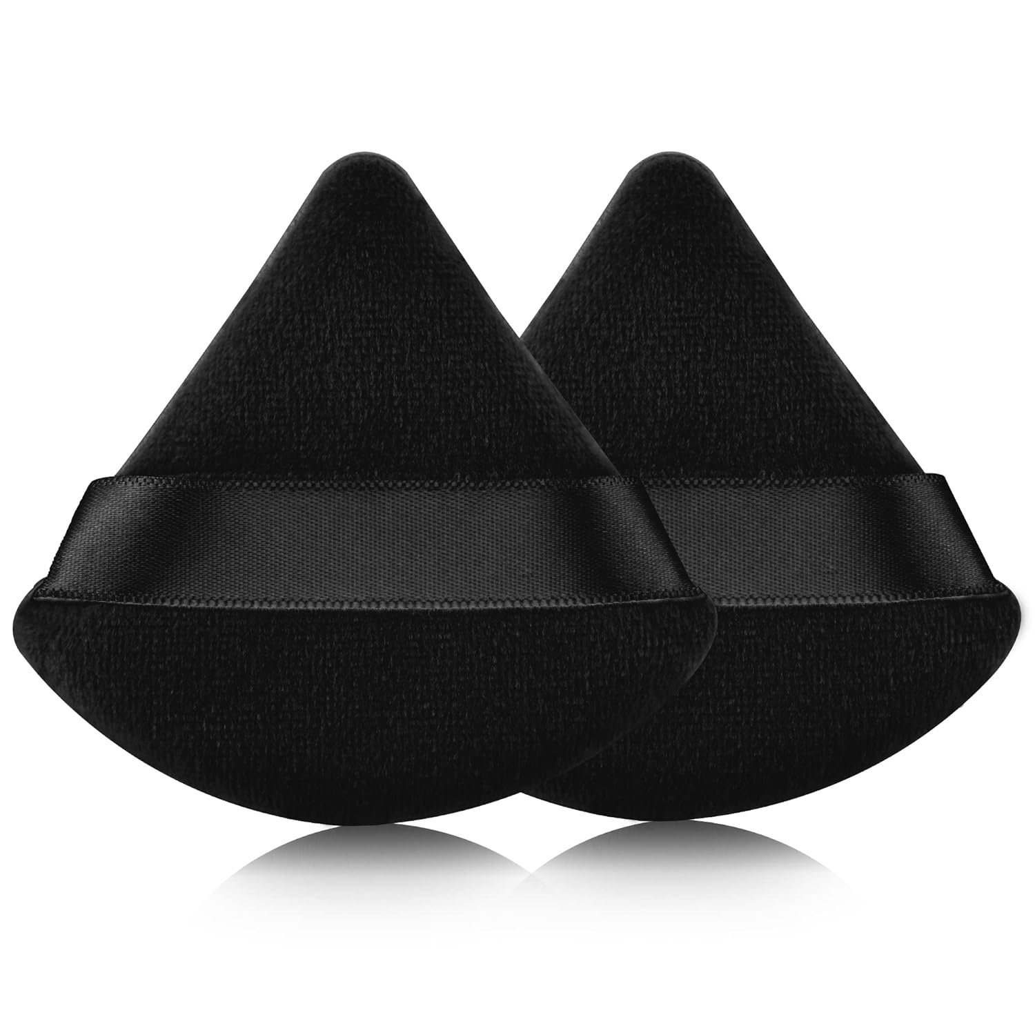 2 Pcs EVAOUXIU Triangle Powder Puff for Face Powder, Soft Plush Setting Makeup Puff, Velour Cosmetic Foundation Blender Sponge Beauty Makeup Tools (Black)