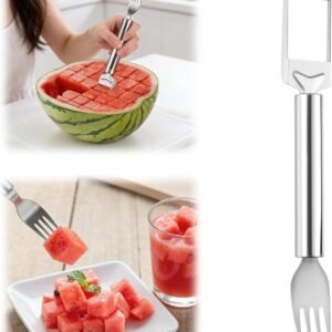 2-in-1 Stainless Steel Fruit Cutter, 2026 New Watermelon Fork Slicer Tool, Dual Head Watermelon Cutter Knife for Home Kitchen Gadget (1pcs)