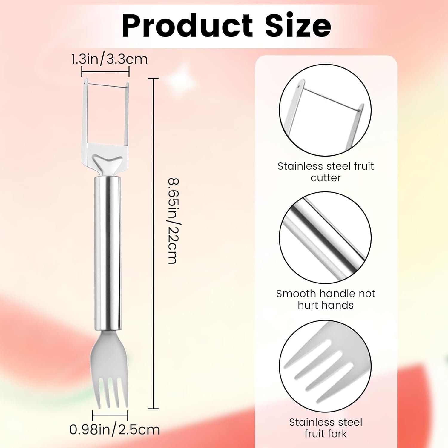 2-in-1 Stainless Steel Fruit Cutter, 2026 New Watermelon Fork Slicer Tool, Dual Head Watermelon Cutter Knife for Home Kitchen Gadget (1pcs) - Image 2