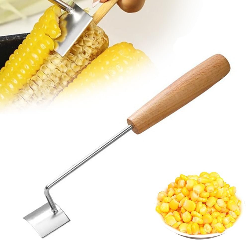 2026 New Corn Peeler, Corn Cob Stripper Tool Stainless Steel Corn Peeler for Corn on the Cob Multifunctional Kitchen Gadget Corn On Cob Remover Cutter Tool (Wood)