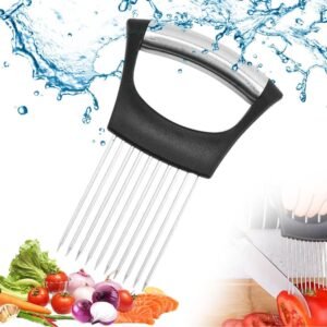 2026 New Stainless Steel Onion Slicer Holder, Onion Holder for Slicing, Lemon Slicer Vegetable Cutter, Chopper Slicing Assistant Tool for Meat, Onion, Potato, Tomato Home Kitchen Tools (Black-A)