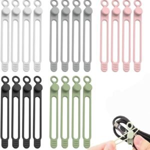 20PC Data Cable Organizer, 2026 Upgrade Silicone Cable Ties Reusable Cable Management Organizers, Multipurpose Elastic Cord Organizer for Fastening and Bundling Cable Cords Wires (20PC)