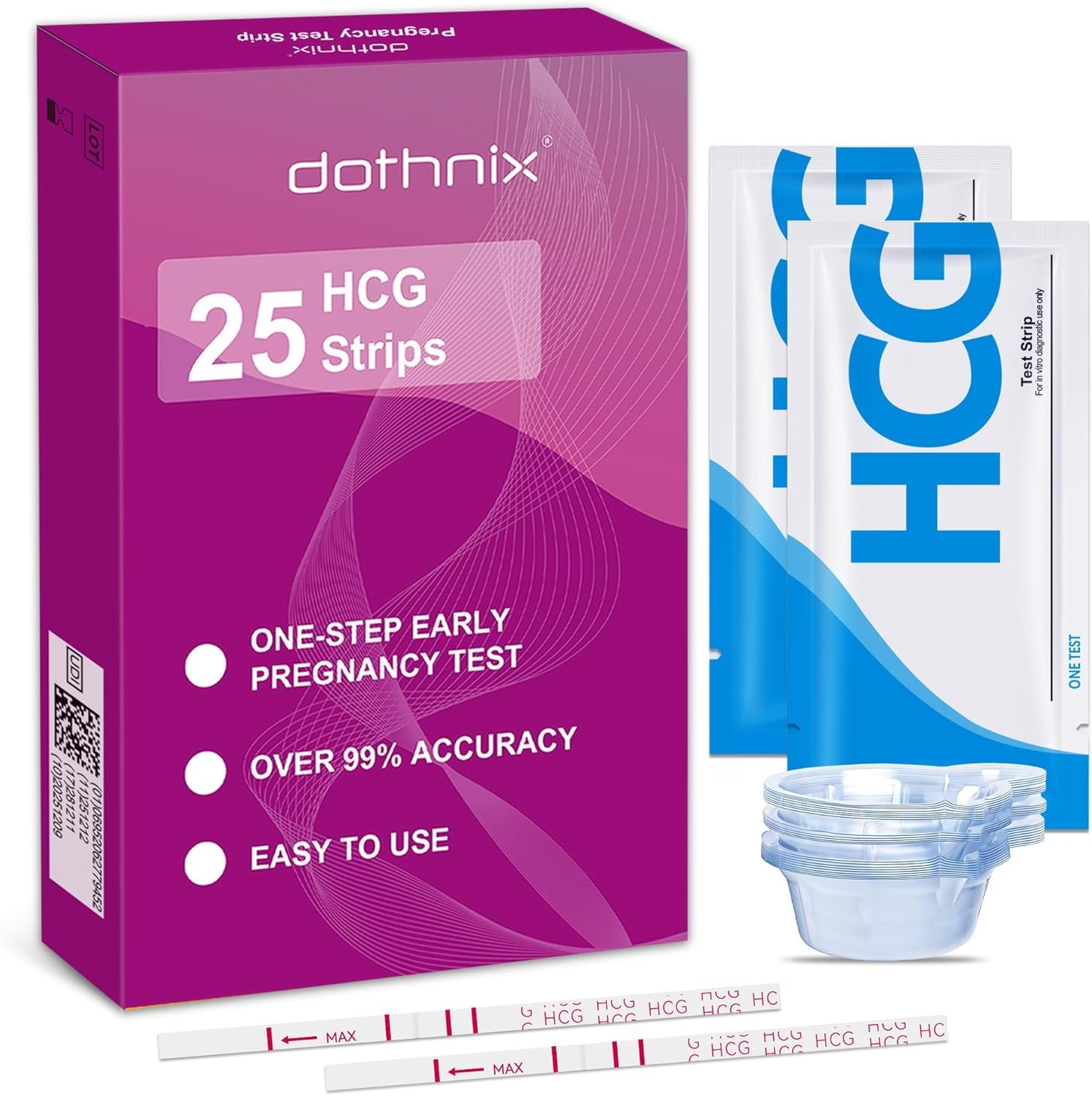 25 Count Pregnancy Tests with Cups, Bulk Pregnancy Test Strips for Detection at Home, Individually Wrapped Fertility Tests, Over 99% Accuracy Pruebas de Embarazo