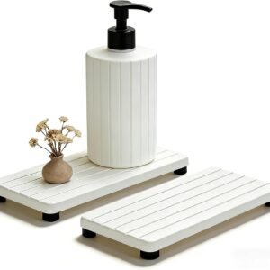 2PCS Stone Drying Tray, Water Absorbing Stone Tray for Sinks, Neat Diatomite Sink Trays, Fast Drying Kitchen Sponge Hand Soap Holder, Instant Dry Sink Coasters Used for Bathroom Counter -White