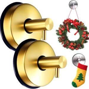 2PCS Suction Cup Hooks for Door Wreaths on Glass Suction Cup Hooks for Shower,2026 Hanging Towels for Window Door Bathroom Mirrors Christmas,Wreath Hanger Holder for Daily Use (Gold-2pc)